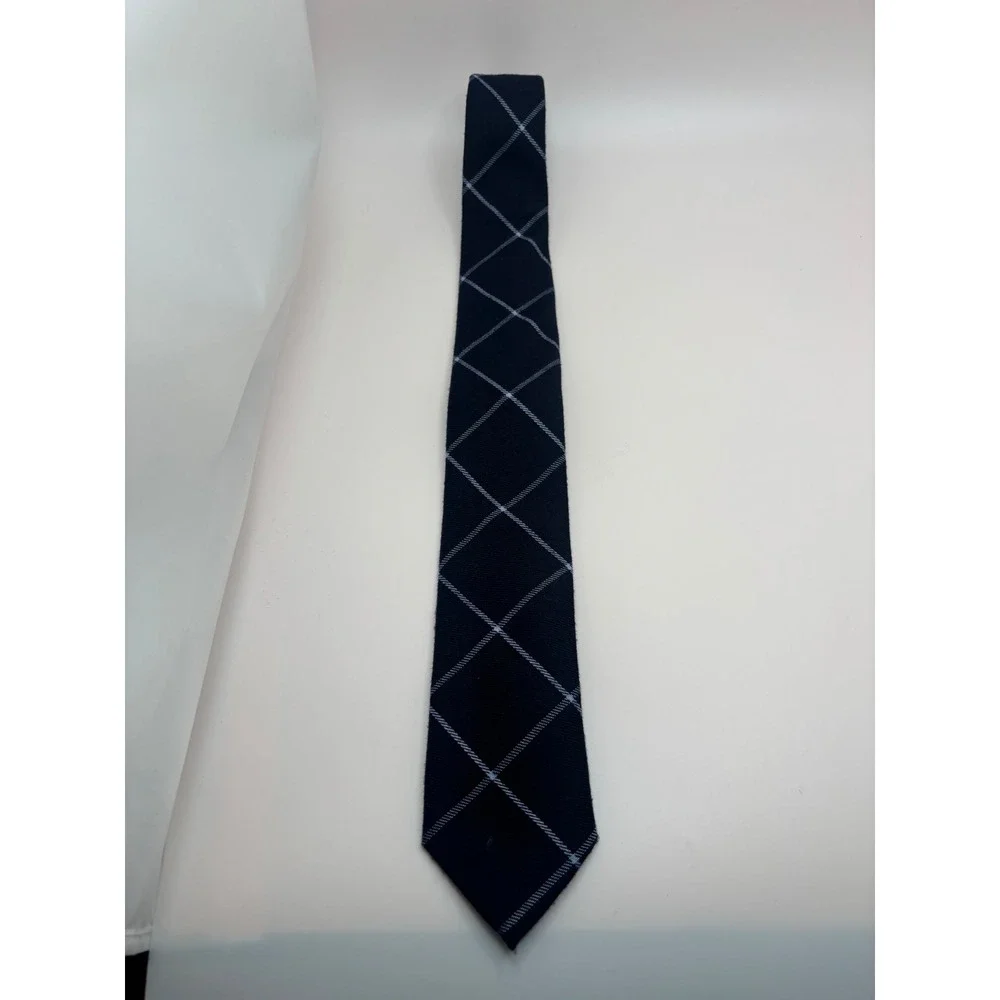 Cotton Brew Mens Navy Blue Windowpane Plaid Rayon Blend Necktie